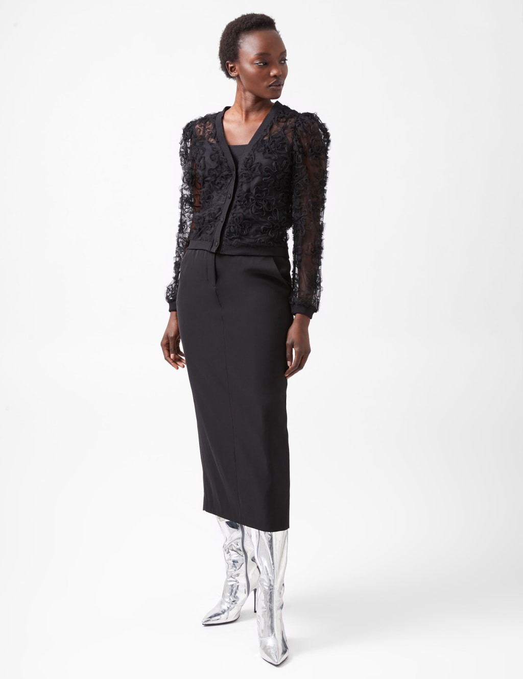 Mesh Floral Lace V-Neck Shirt 3 of 3