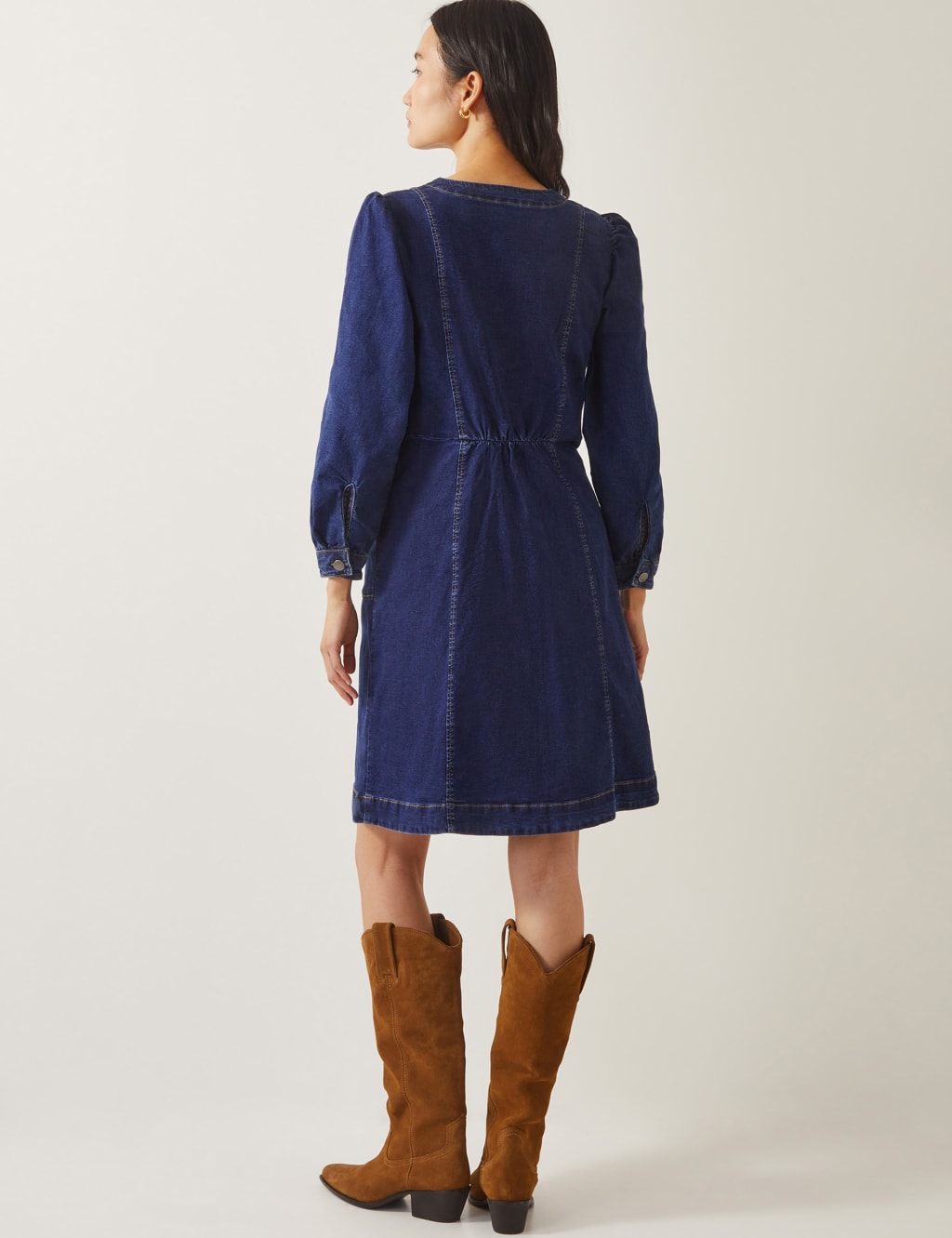 Denim Zip Up Knee Length Shift Dress 4 of 4