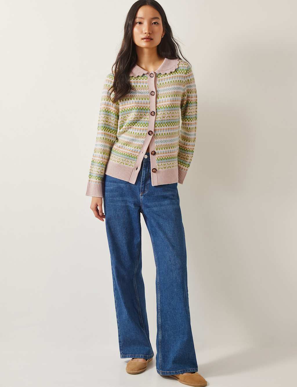 Fair Isle Collared Cardigan with Wool 2 of 4