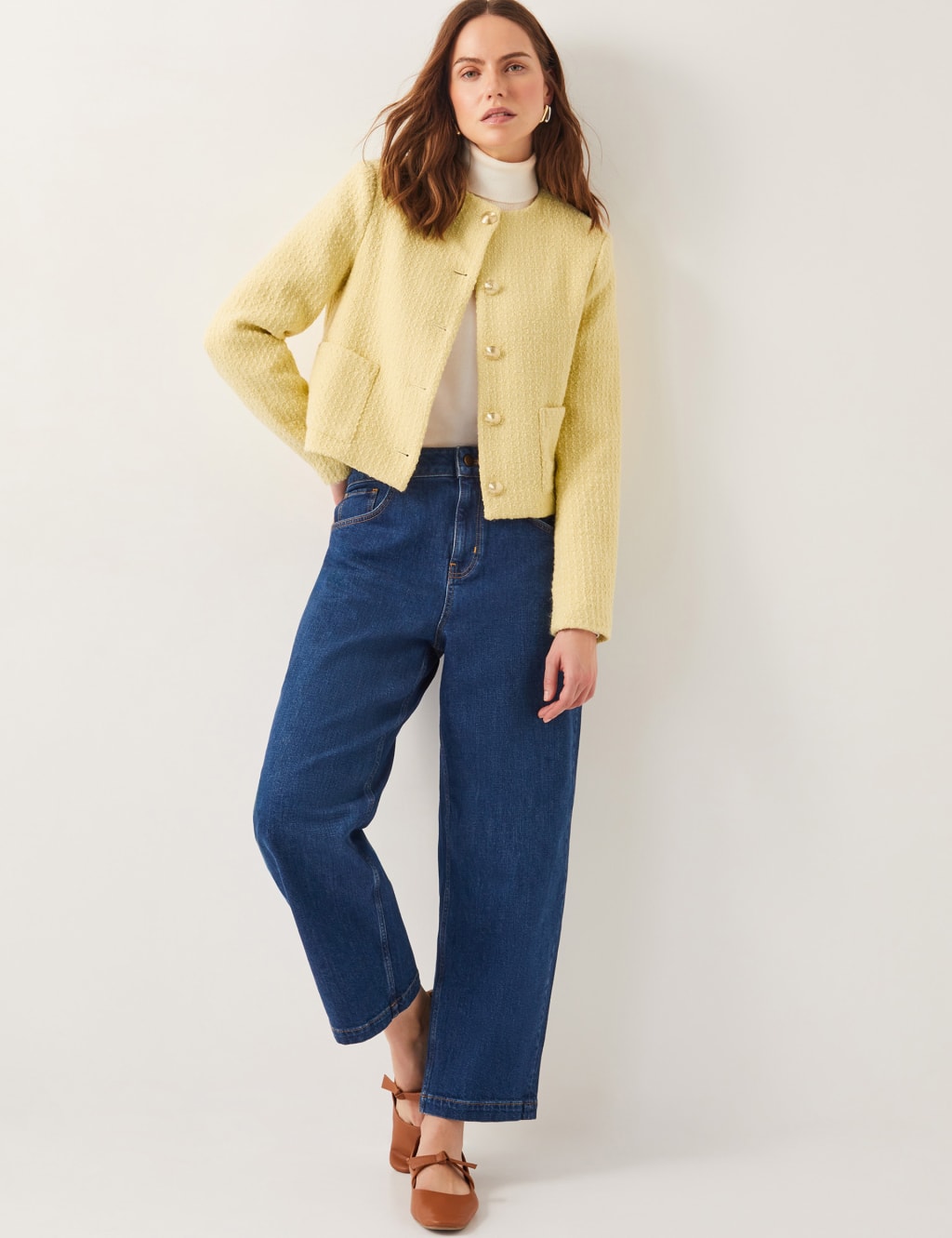 Tweed Textured Collarless Jacket with Wool 3 of 5