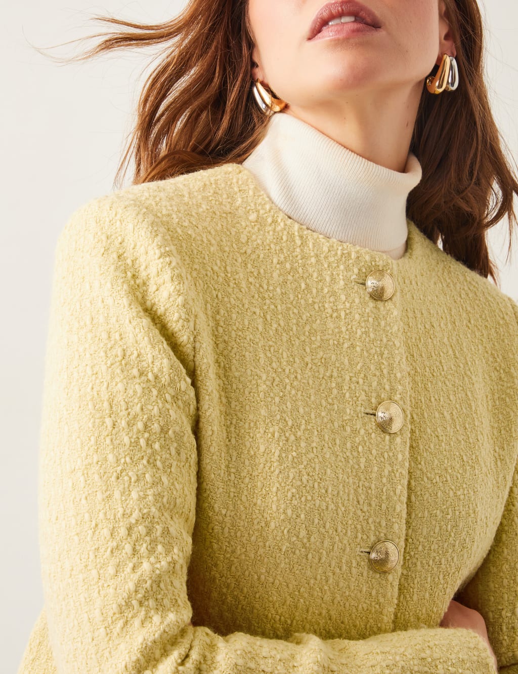 Tweed Textured Collarless Jacket with Wool 4 of 5