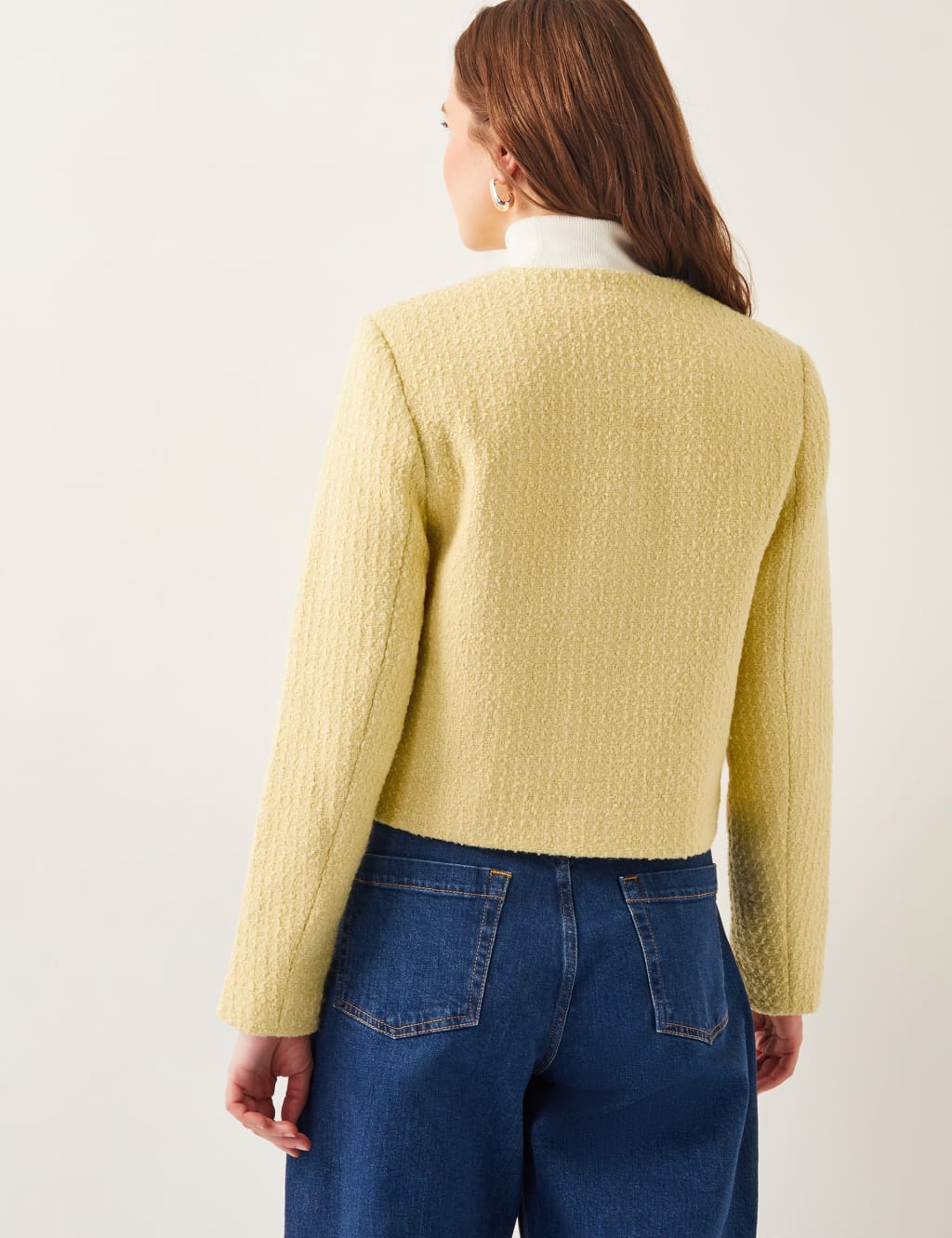 Tweed Textured Collarless Jacket with Wool 5 of 5