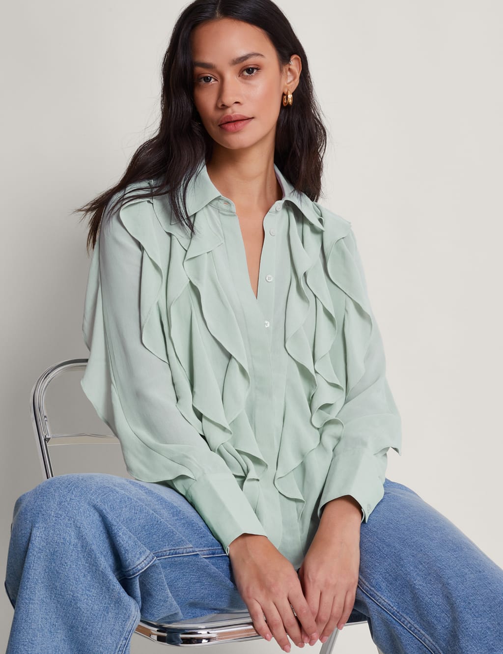 Green ruffle shirt new arrivals