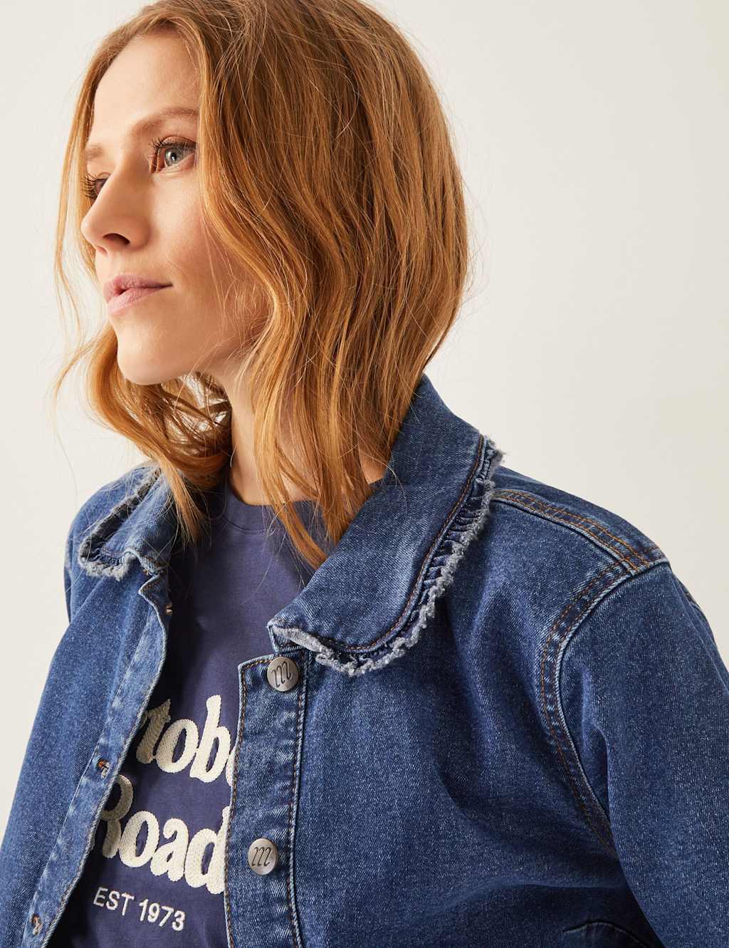 Denim Frill Detail Collared Jacket 3 of 4