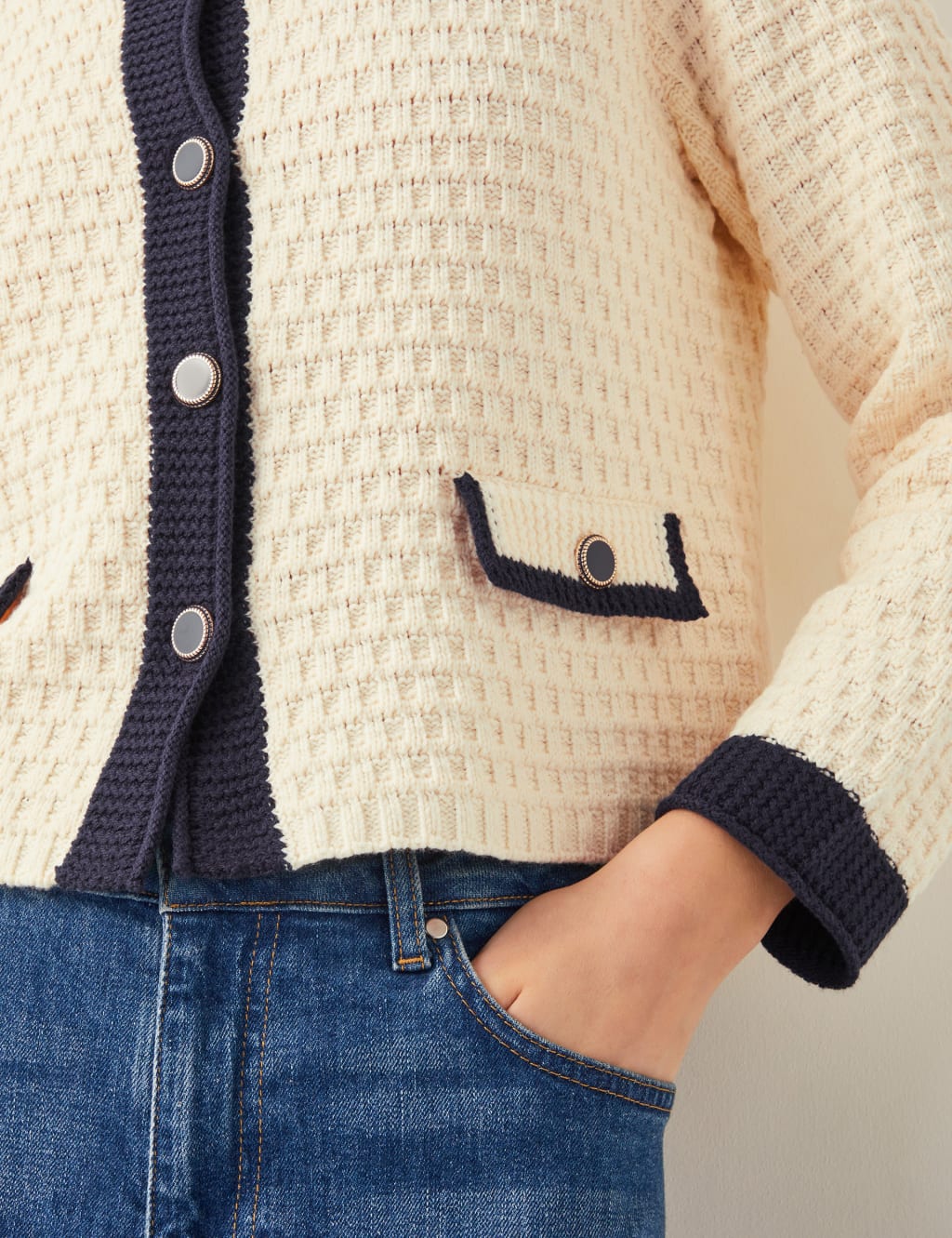 Cotton Rich Textured Collarless Knitted Jacket 2 of 4