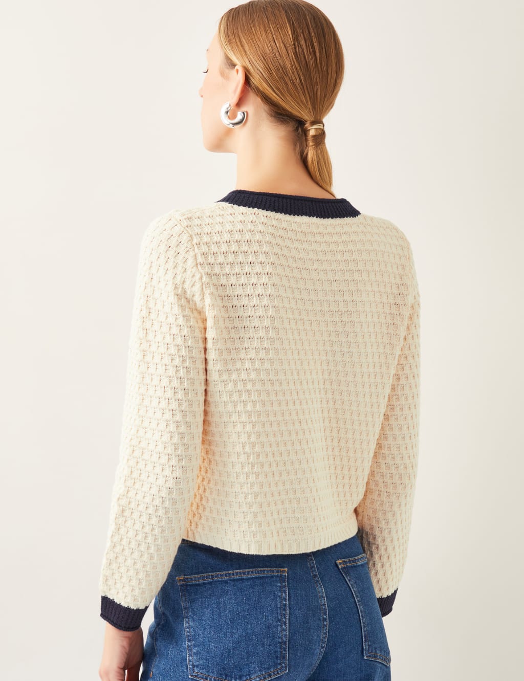 Cotton Rich Textured Collarless Knitted Jacket 4 of 4