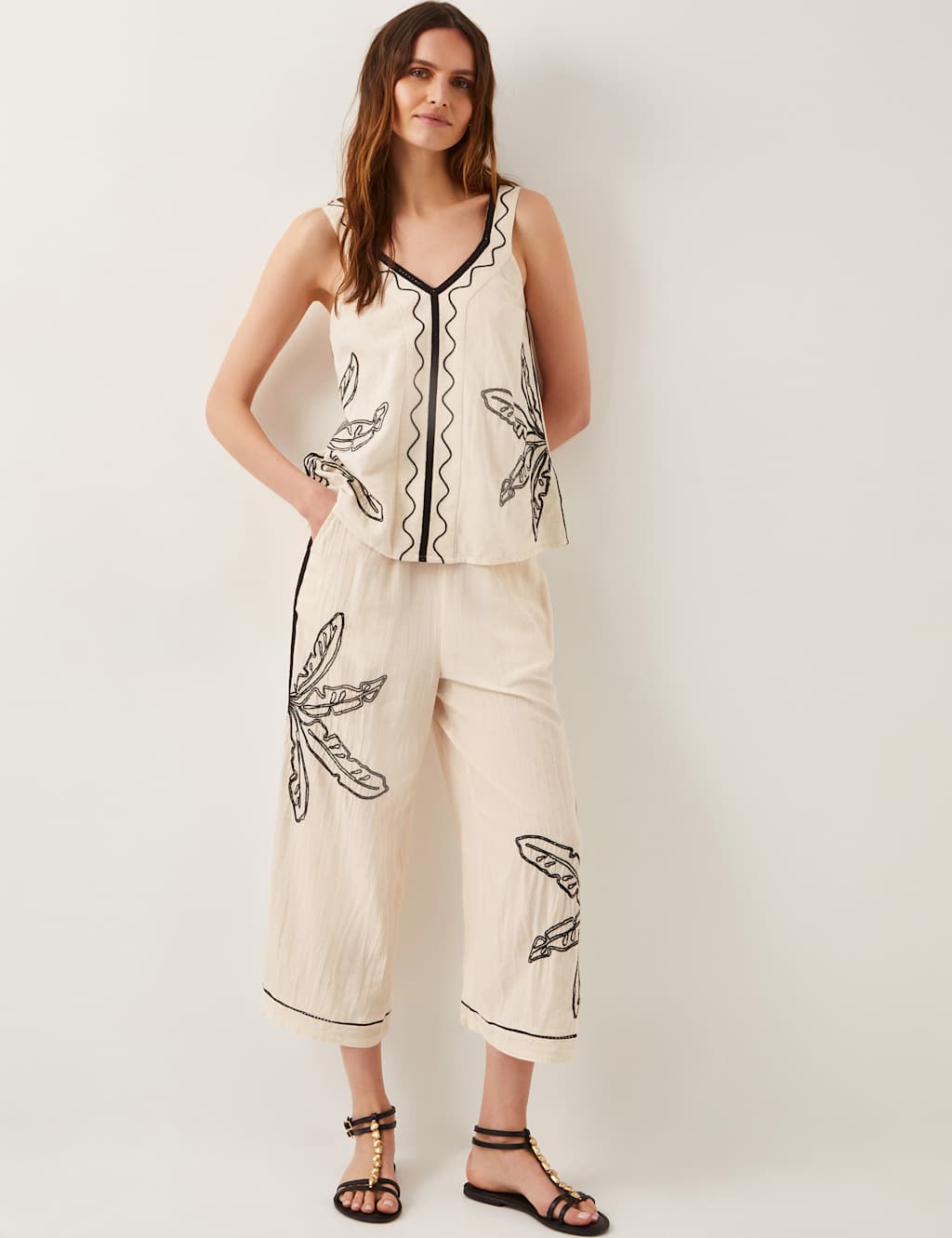Cotton Blend V-Neck Embroidered Cami Top 2 of 5