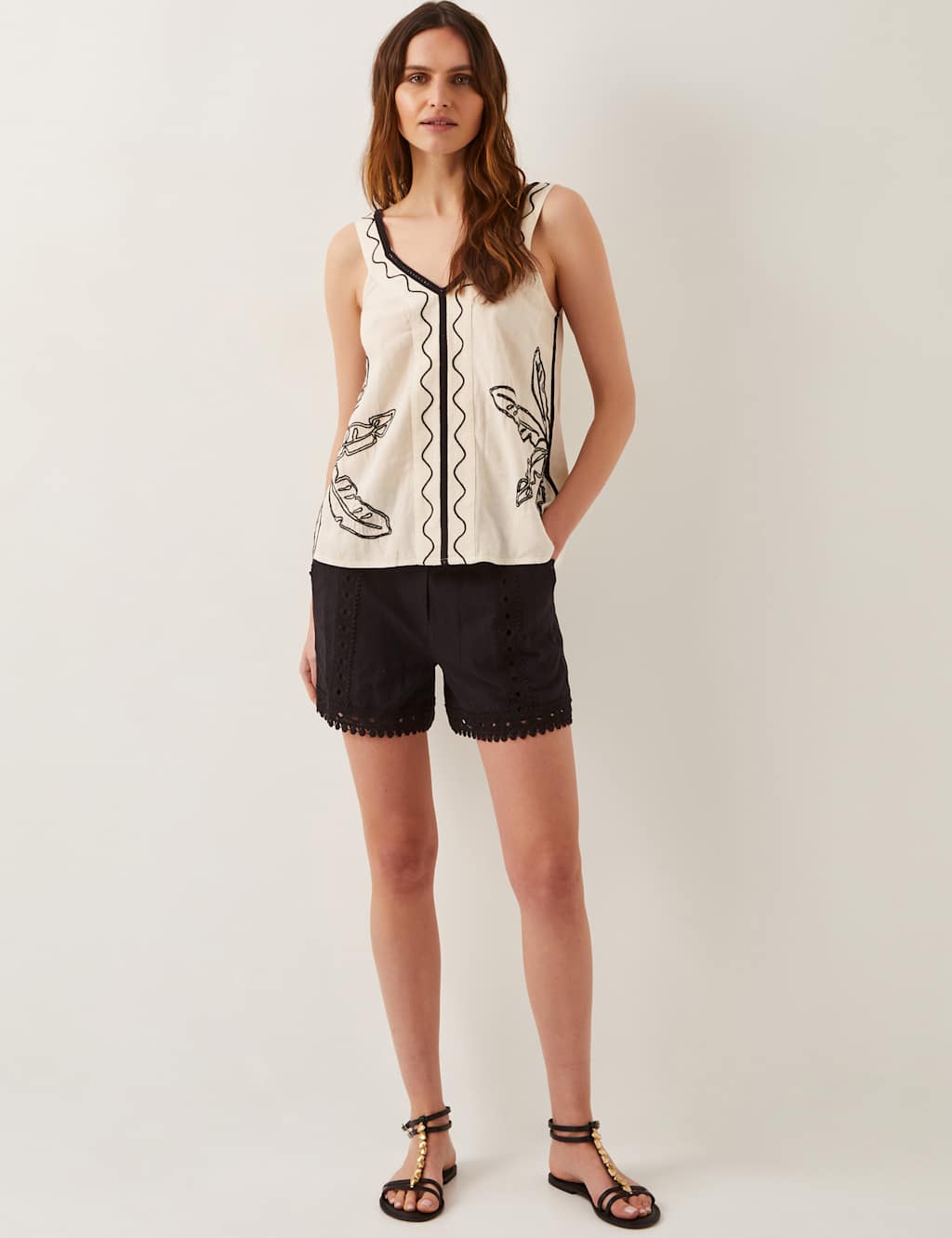 Cotton Blend V-Neck Embroidered Cami Top 3 of 5