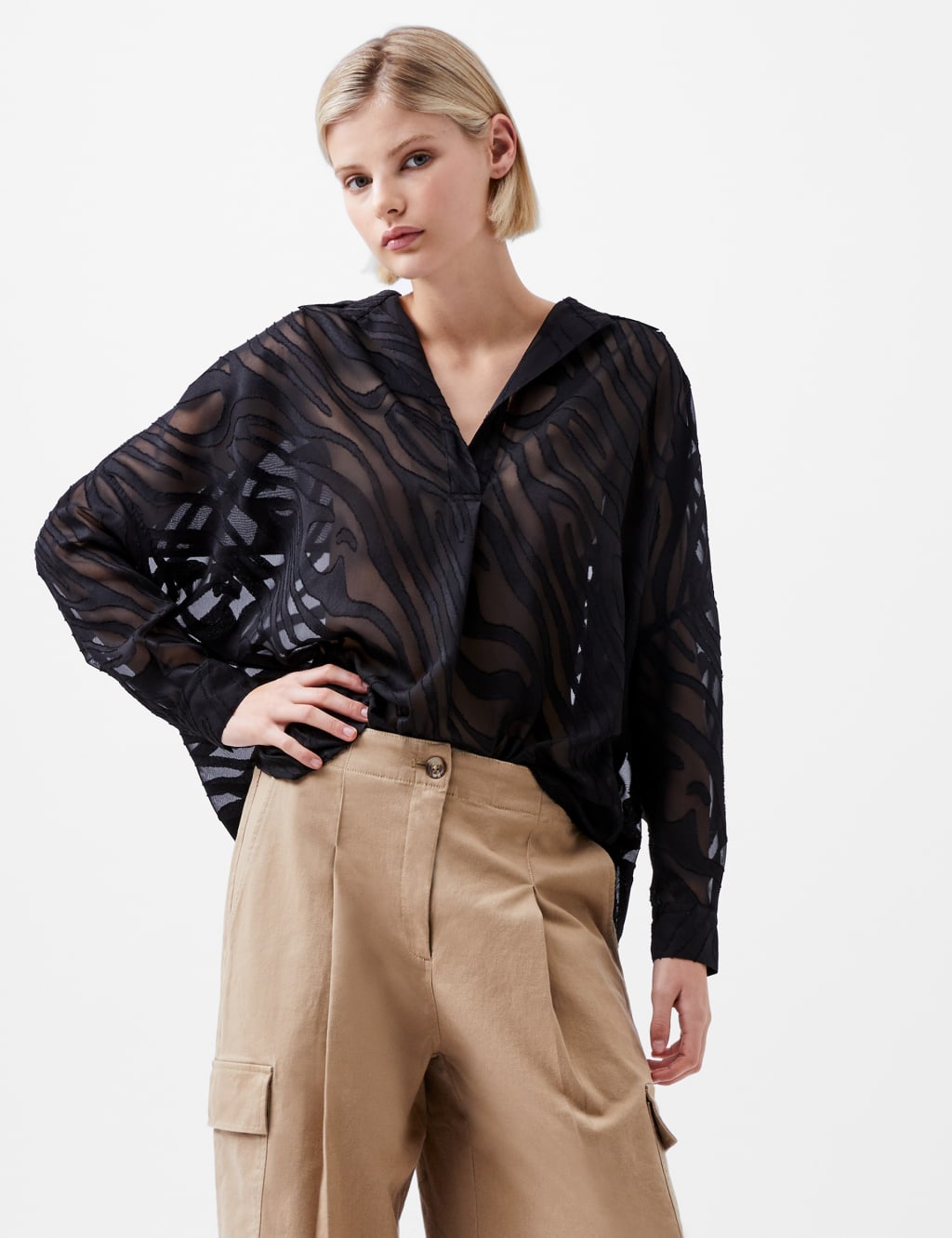 Devoré Zebra Popover Blouse 3 of 4