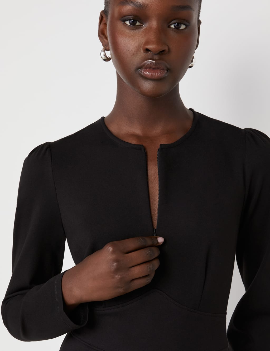 Ponte Jersey Zip Neck Midi Waisted Dress 4 of 4
