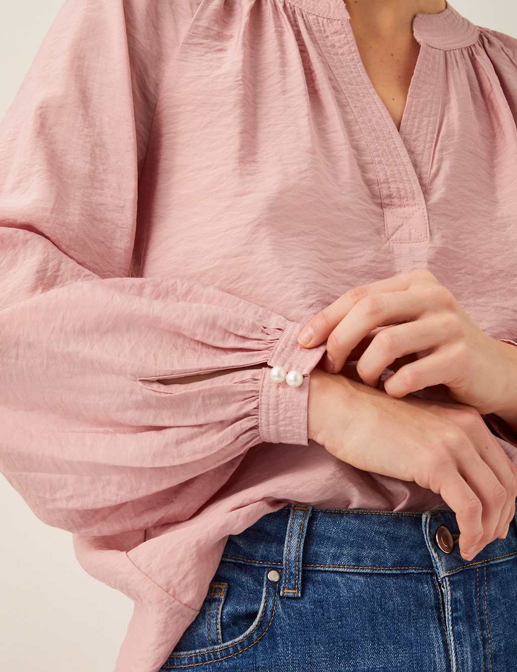 Satin Textured V-Neck Blouse 2 of 4