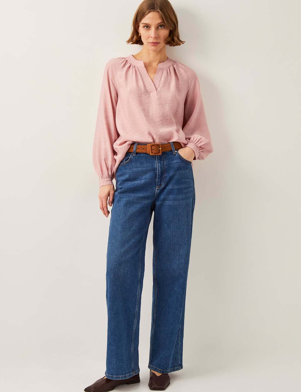 Satin Textured V-Neck Blouse 3 of 4