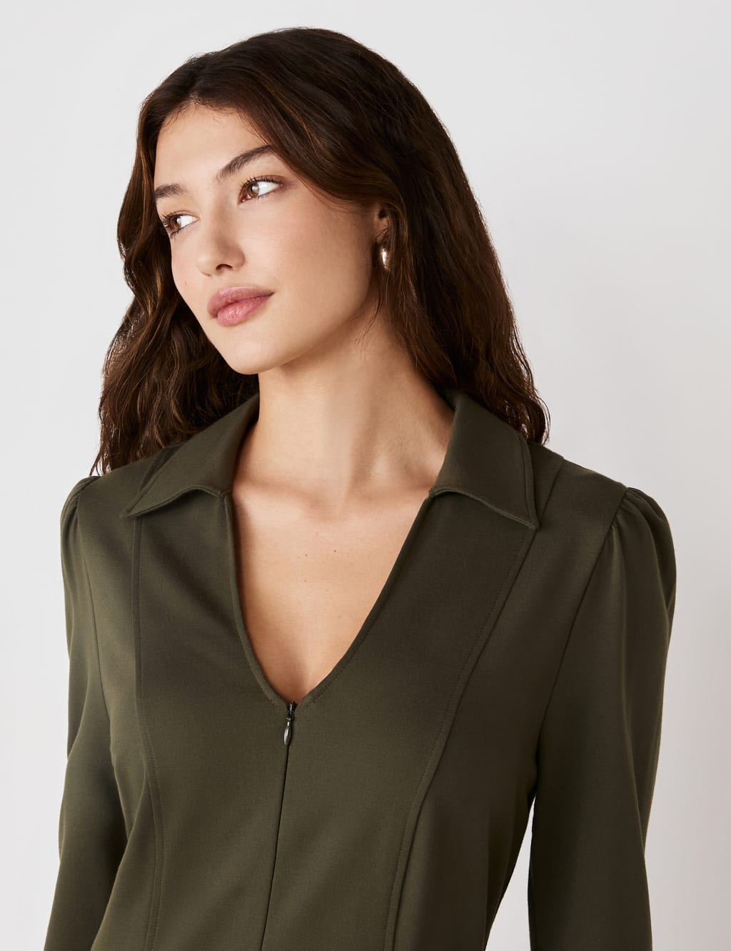 Ponte Jersey Collared Zip Front Knee Length Dress 4 of 4