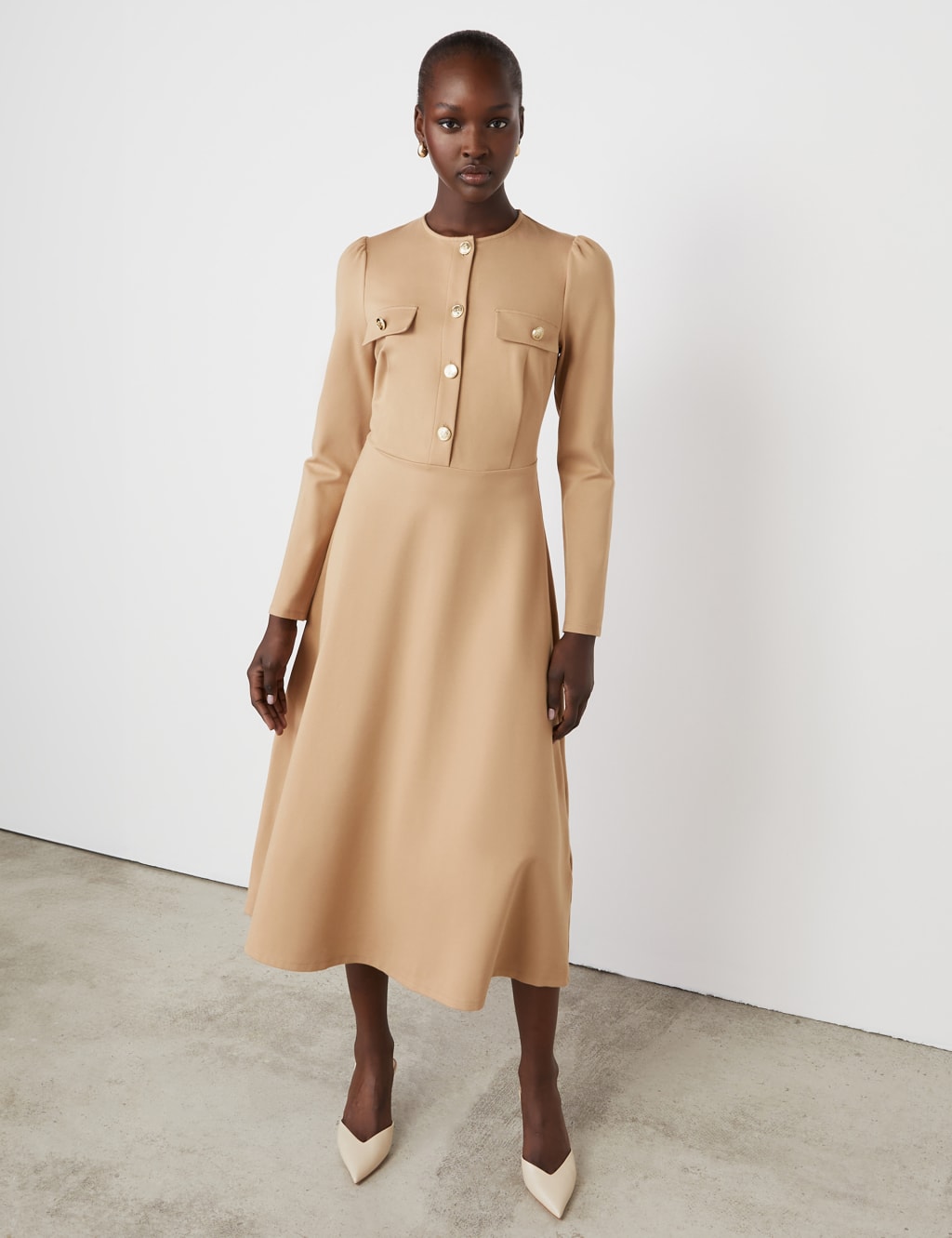Ponte Jersey Button Front Midi Dress 2 of 4