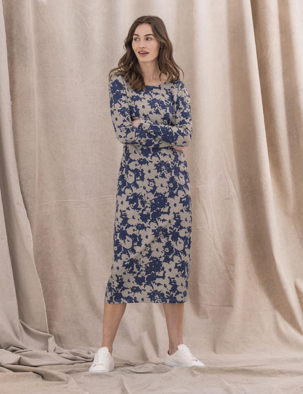 Pure Cotton Floral Midi T-Shirt Dress 1 of 4