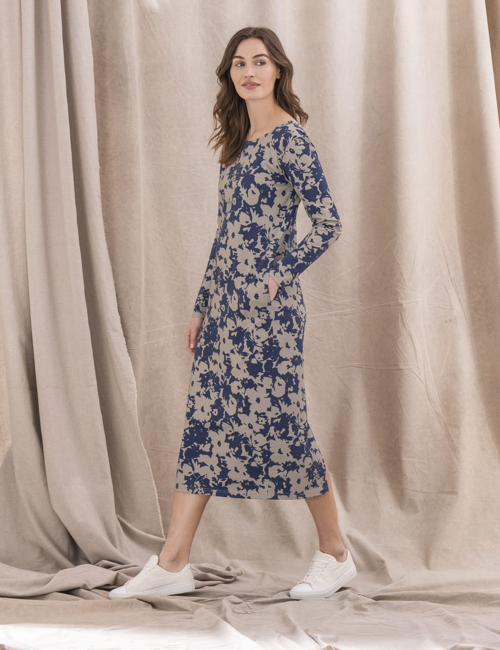 Pure Cotton Floral Midi T-Shirt Dress 3 of 4