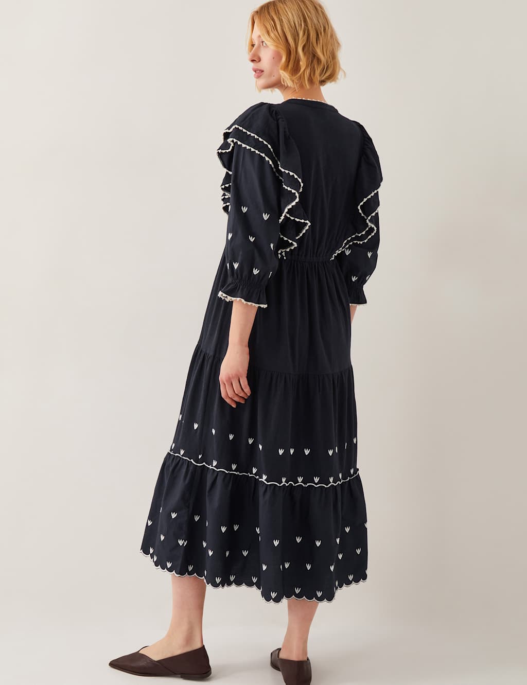 Pure Cotton Embroidered V-Neck Midi Tea Dress 4 of 4