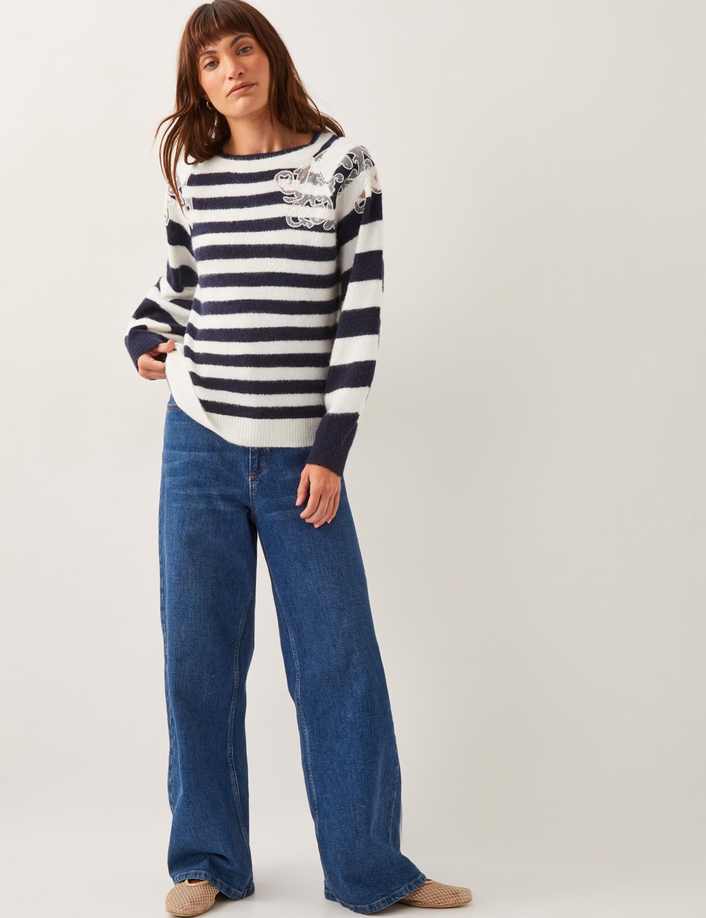 Striped Lace Detail Crew Neck Jumper 2 of 4