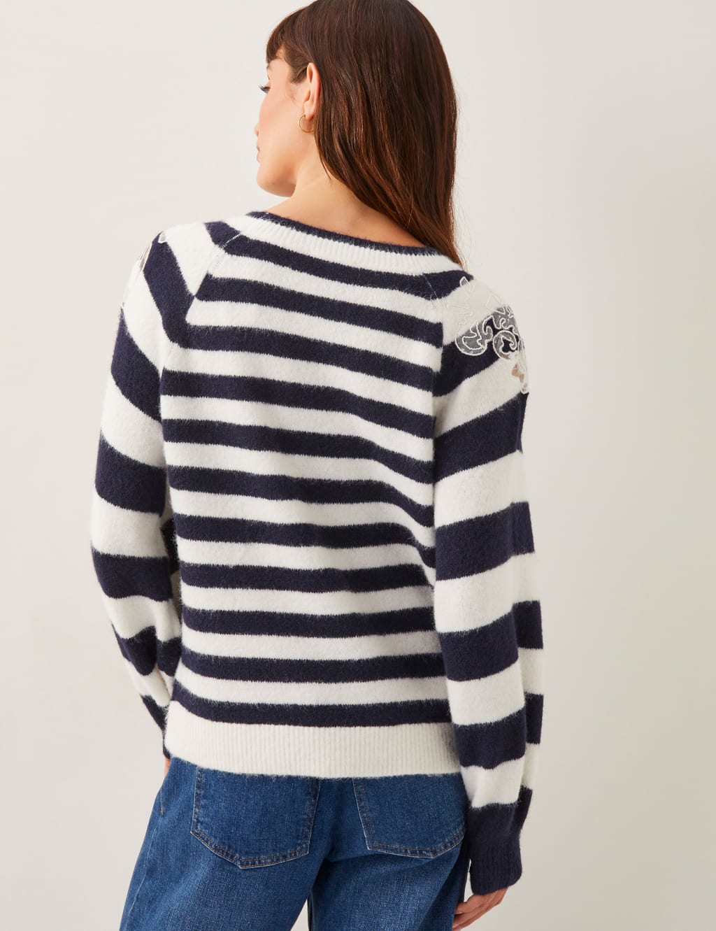 Striped Lace Detail Crew Neck Jumper 4 of 4