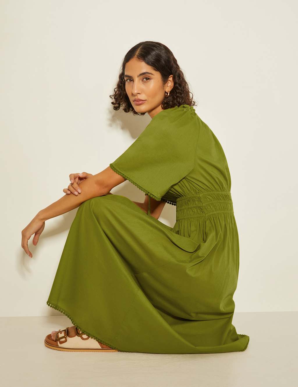 Pure Cotton Shirred Midi Skater Dress 3 of 5
