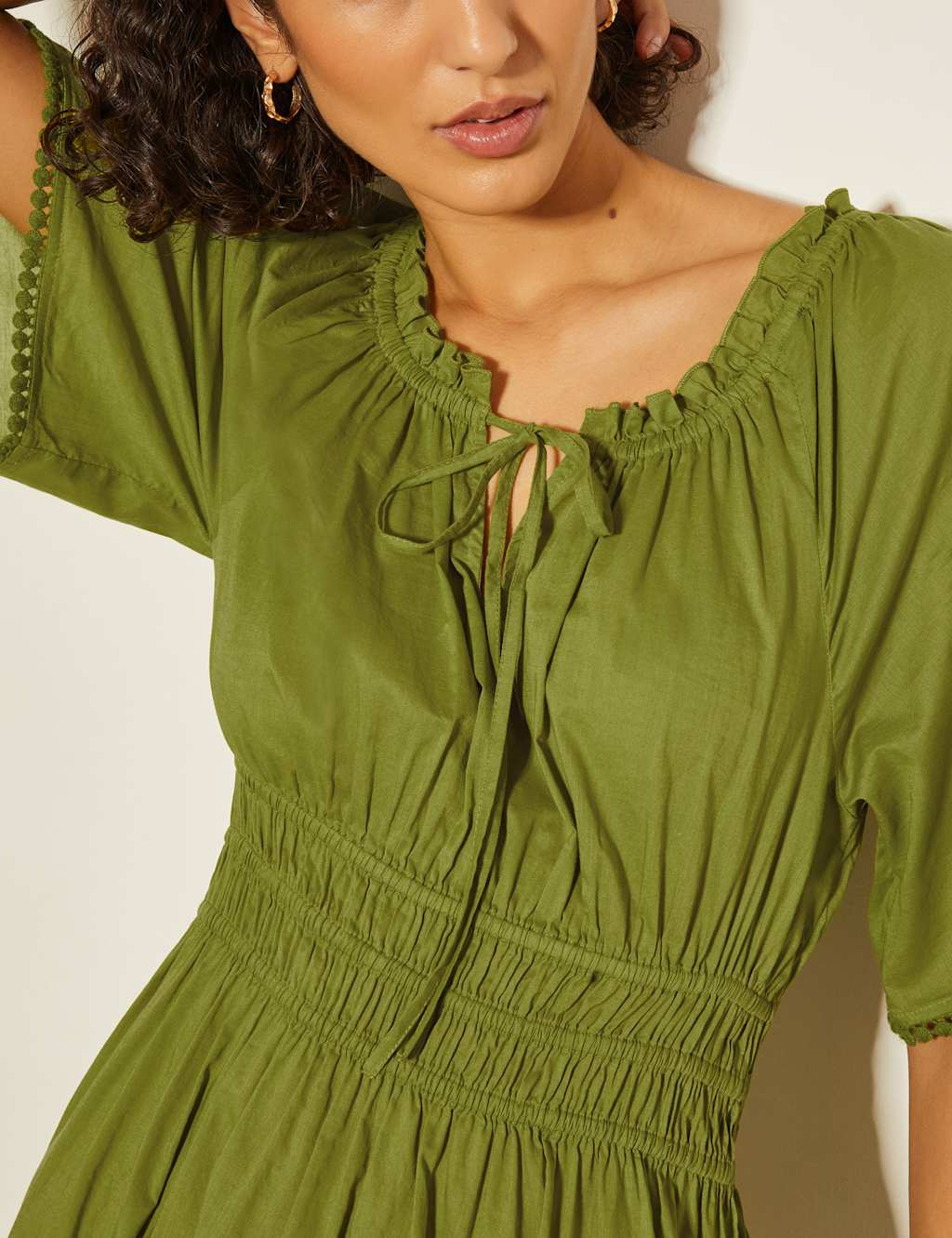 Pure Cotton Shirred Midi Skater Dress 4 of 5