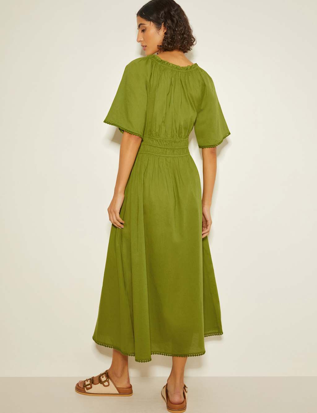 Pure Cotton Shirred Midi Skater Dress 5 of 5