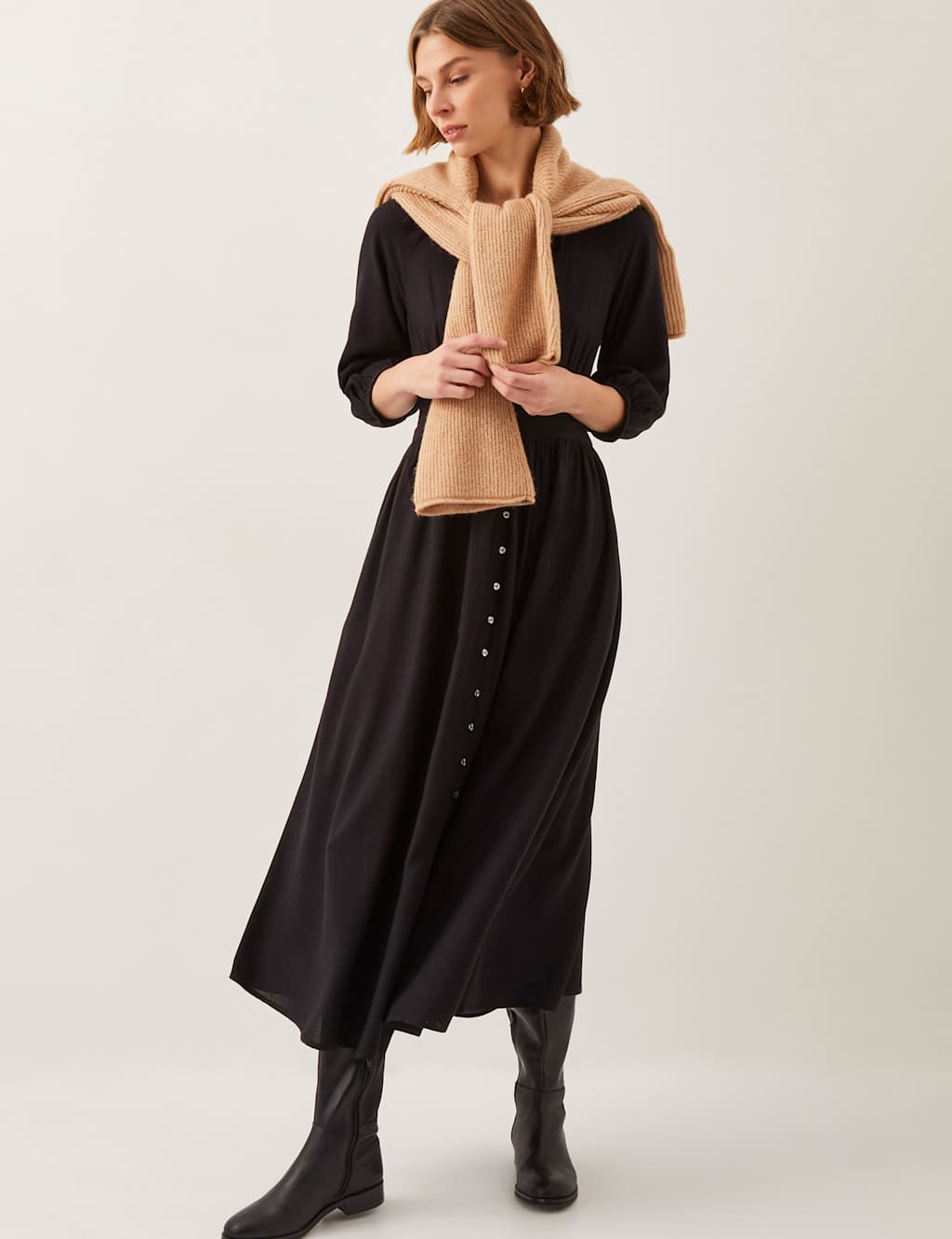 Pintuck Midi Shirt Dress with Linen 2 of 5