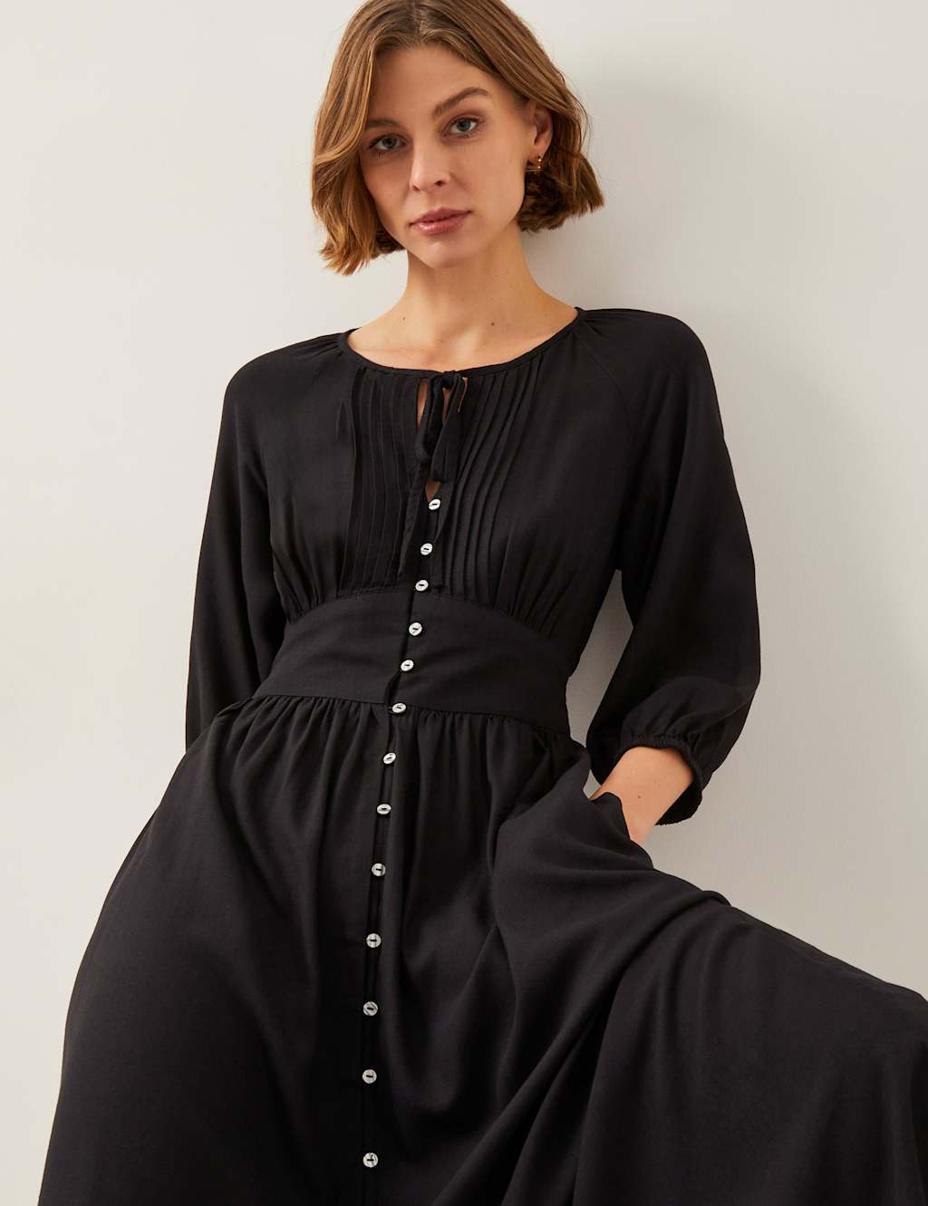 Pintuck Midi Shirt Dress with Linen 3 of 5