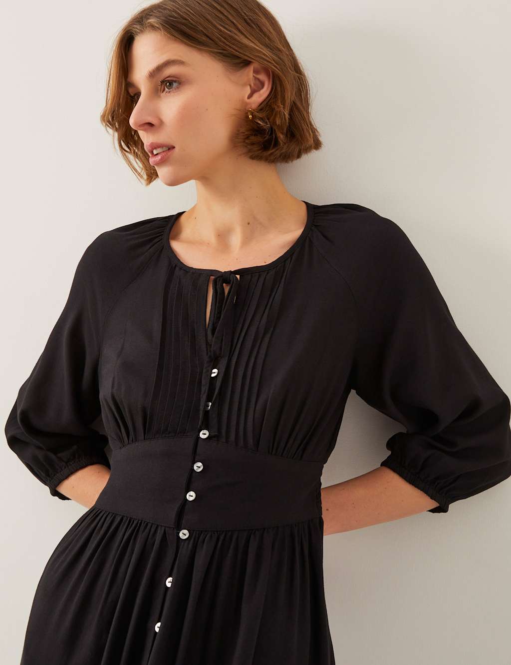 Pintuck Midi Shirt Dress with Linen 4 of 5