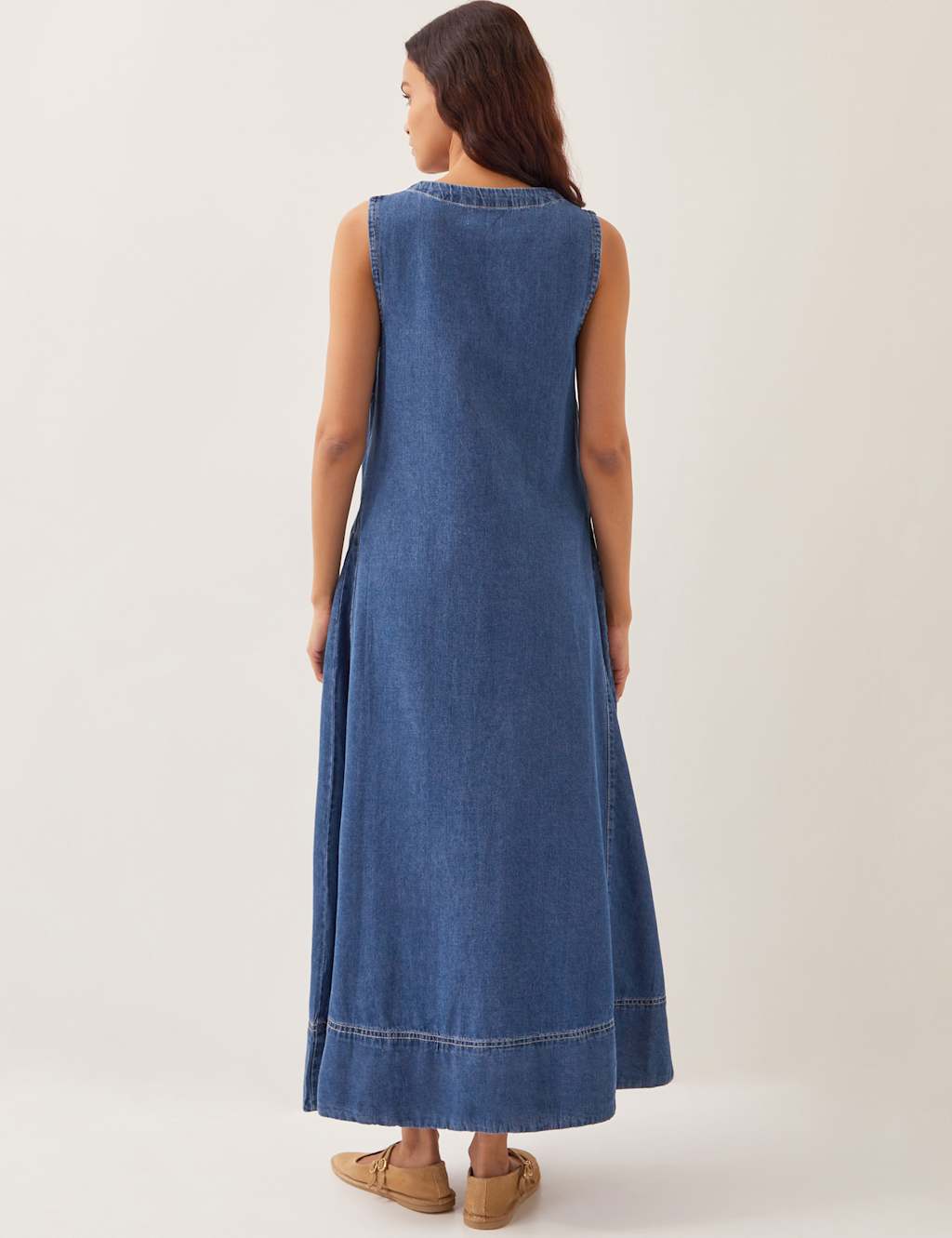 Denim V-Neck Midi Skater Dress 3 of 4