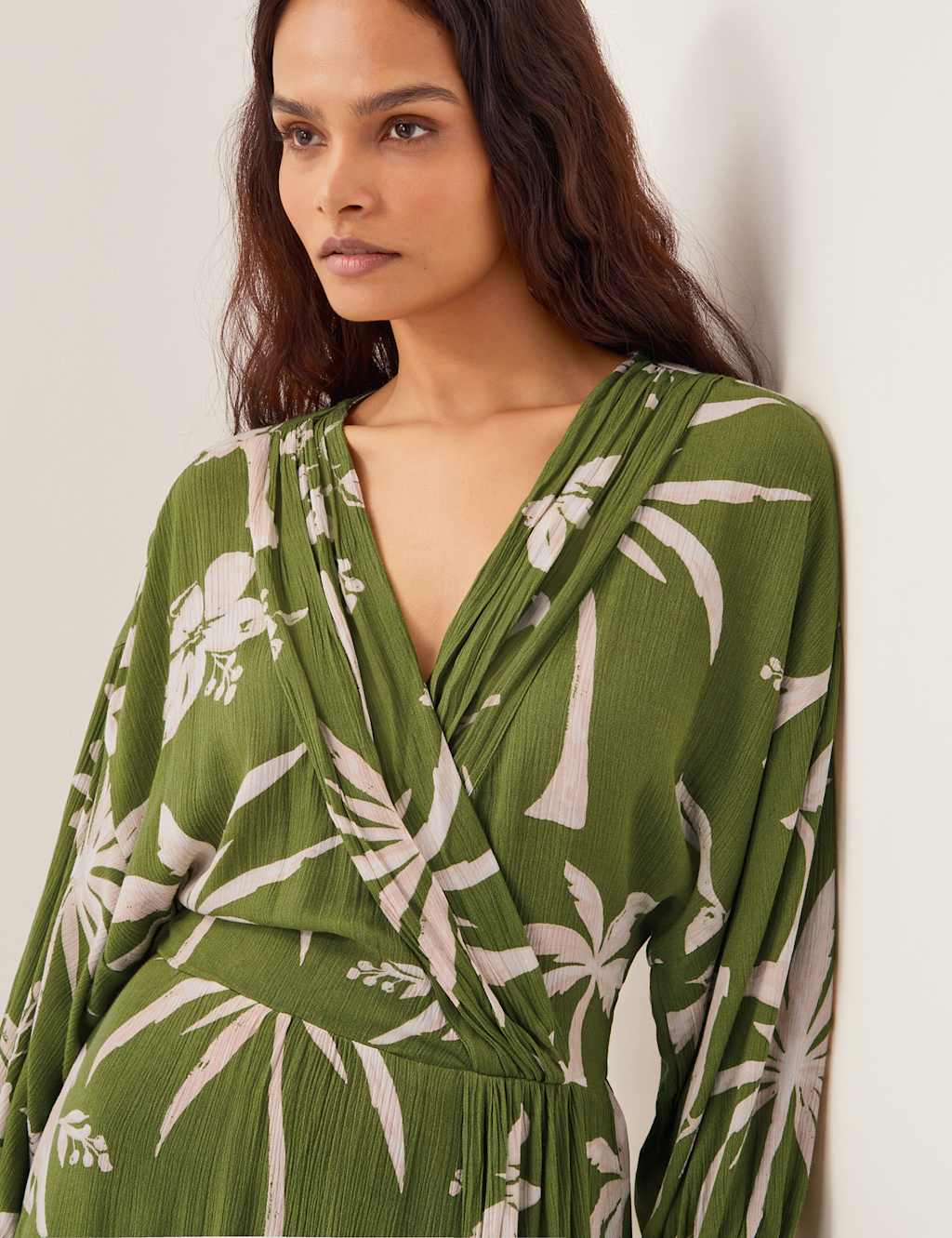 Printed V-Neck Knee Length Waisted Beach Dress 3 of 4
