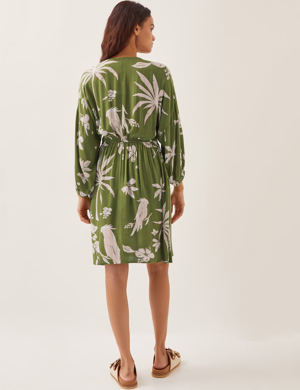 Printed V-Neck Knee Length Waisted Beach Dress 4 of 4