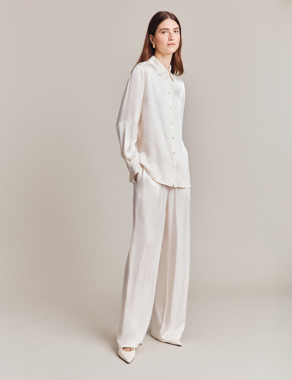 Satin Drawstring Wide Leg Trousers 2 of 5