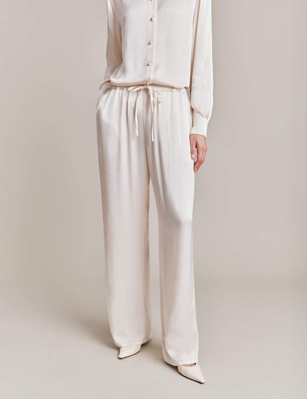 Satin Drawstring Wide Leg Trousers 4 of 5