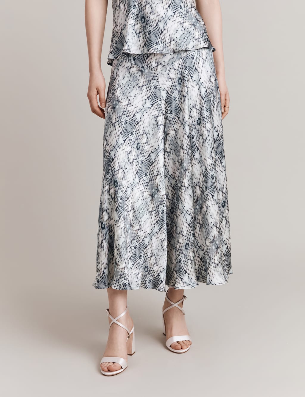 Satin Animal Print Midi A Line Skirt Ghost M S