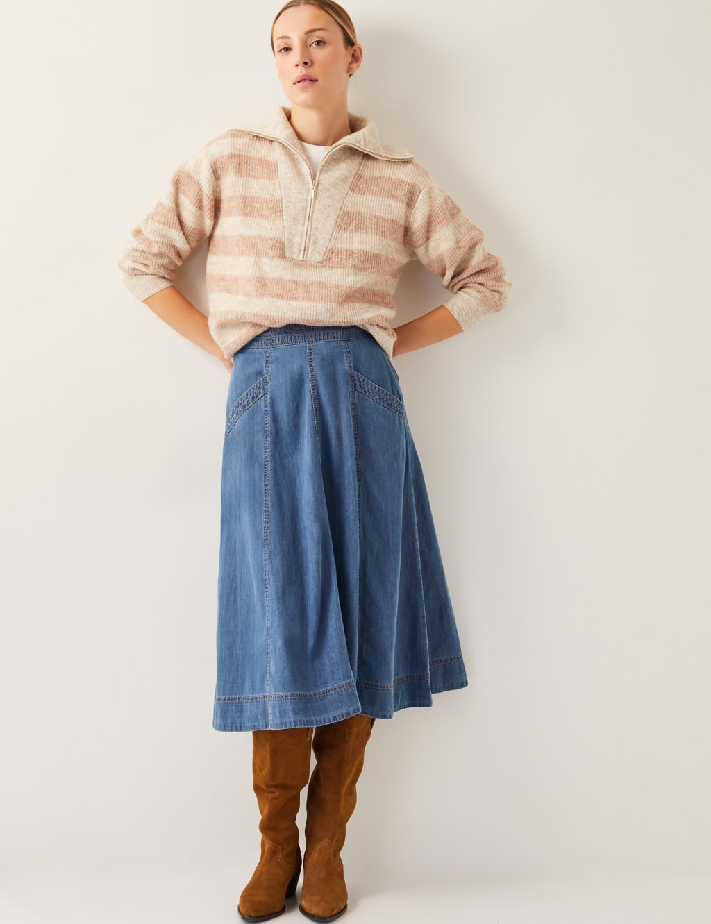Denim Seam Detail Midi Skirt 2 of 5