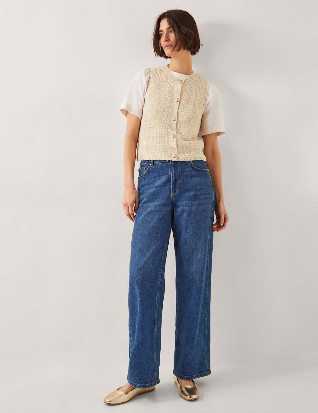 Cotton Rich Textured Button Through Vest 2 of 4