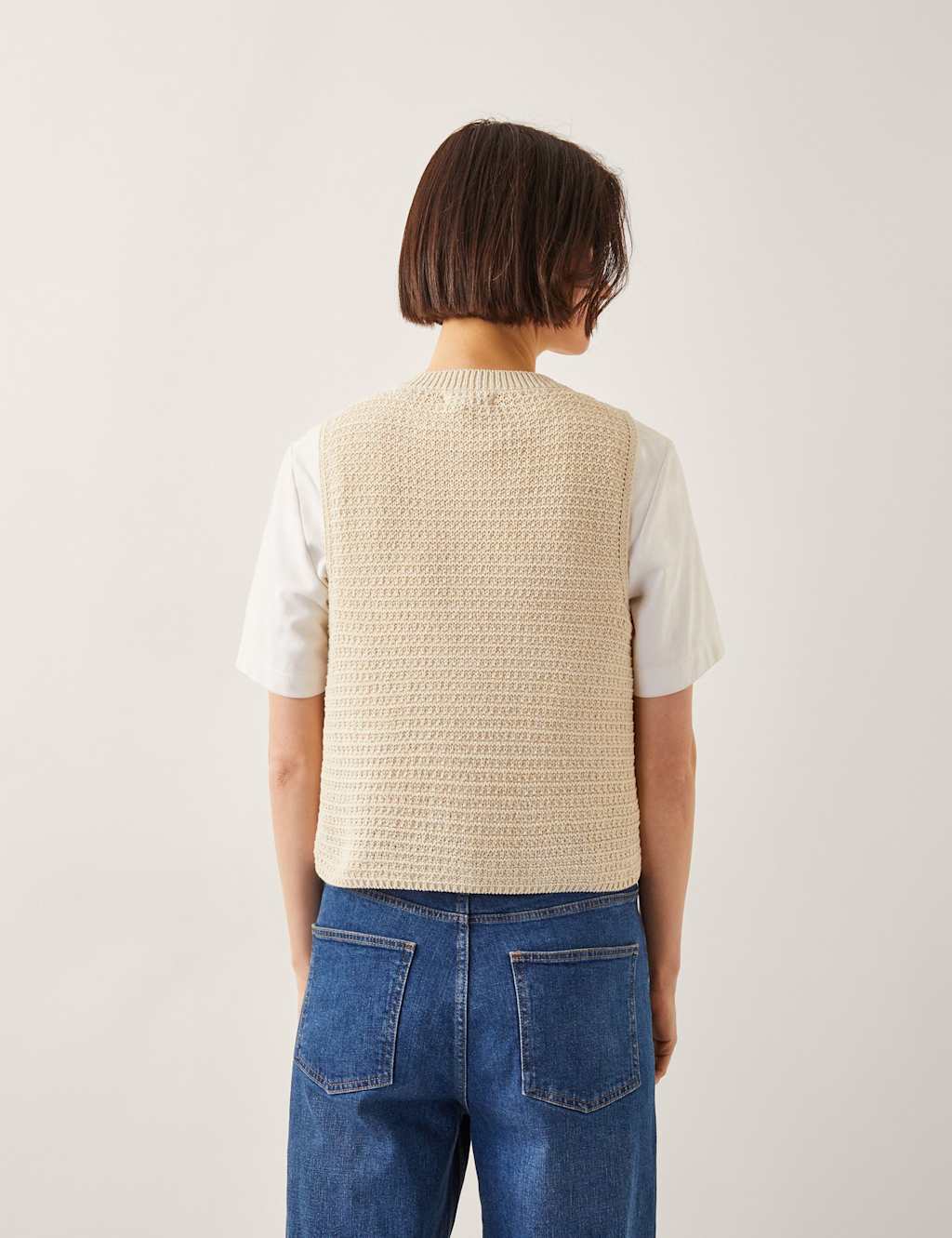 Cotton Rich Textured Button Through Vest 4 of 4