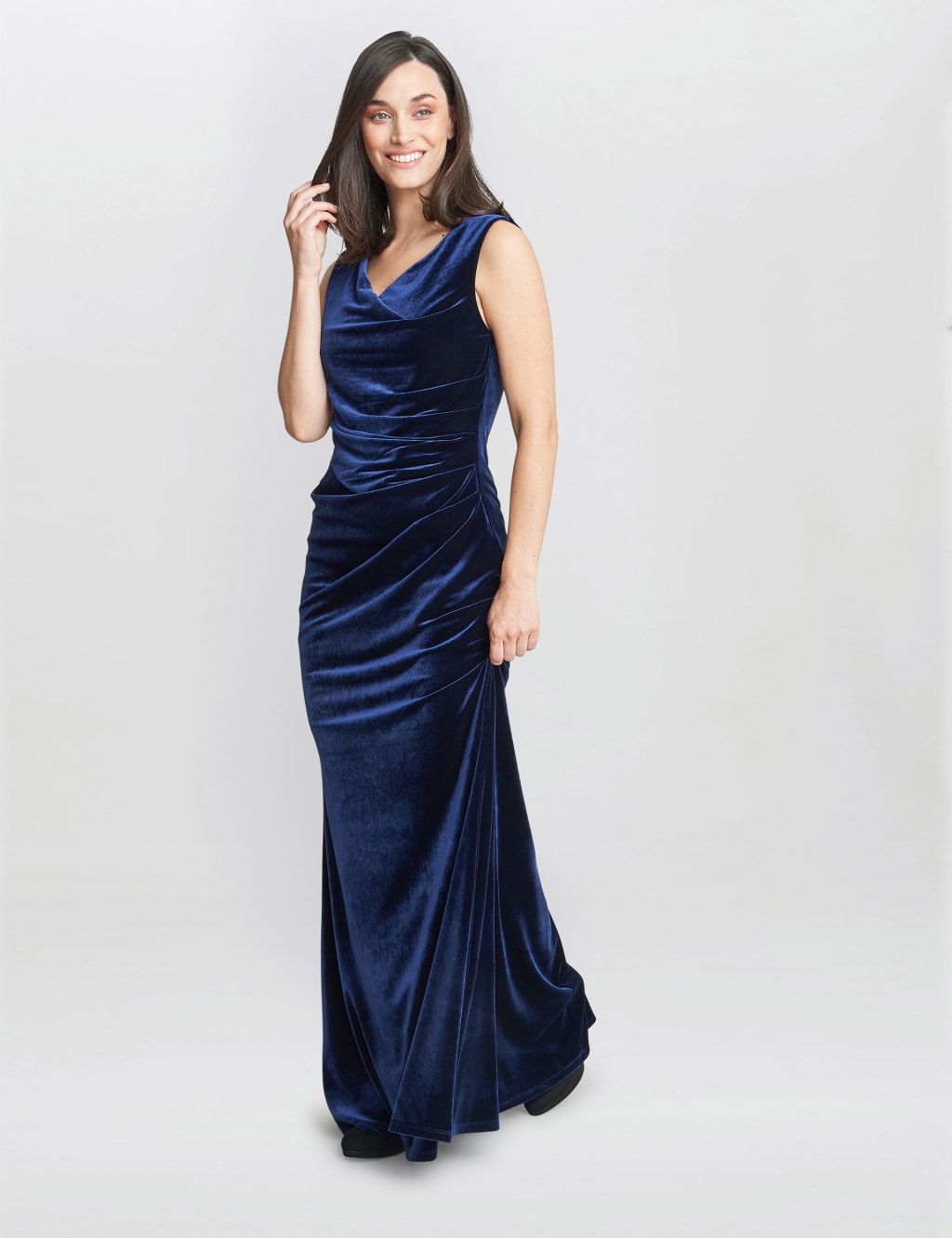Velvet V Neck Ruched Maxi Column Dress Gina Bacconi M S