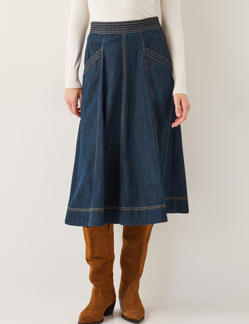 Denim Seam Detail Midi Skirt 1 of 4