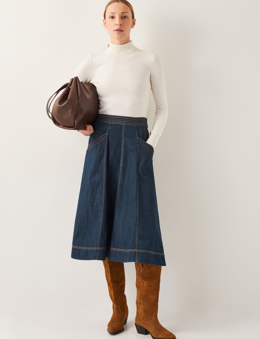 Denim Seam Detail Midi Skirt 2 of 4