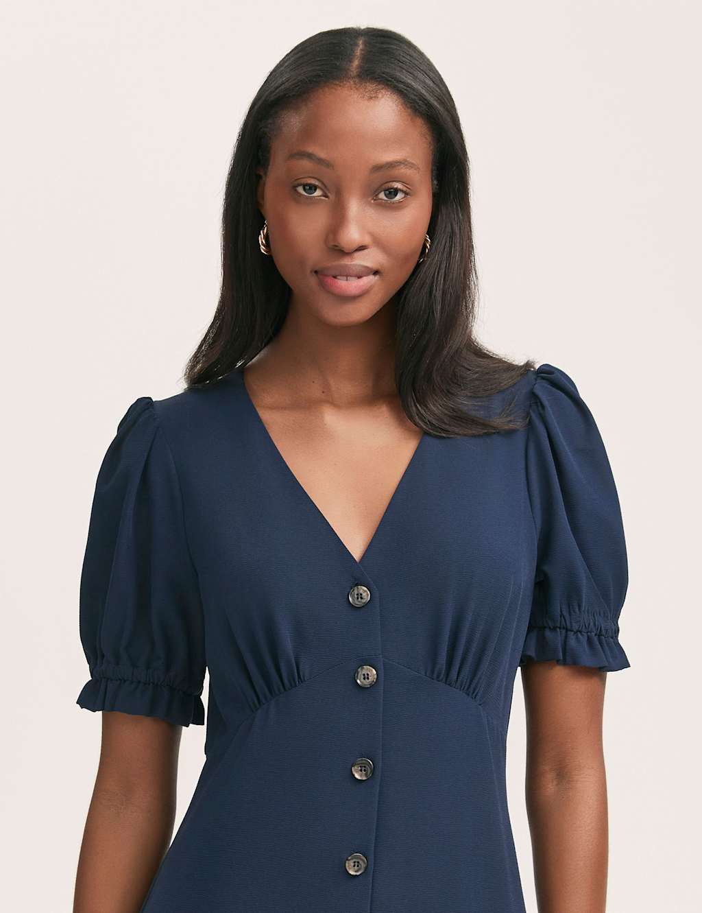 Crepe V-Neck Button Through Midi Tea Dress 4 of 4