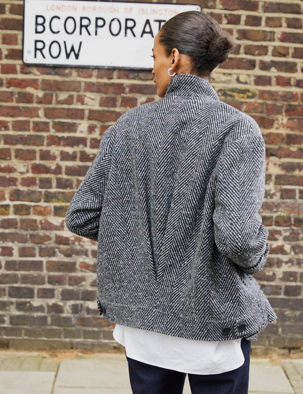 Wool Blend Herringbone Short Coat