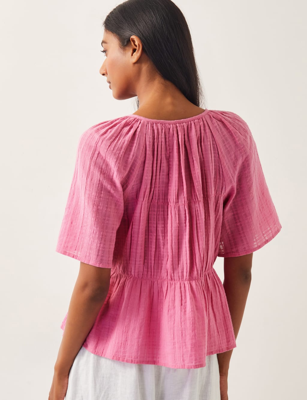 Pure Cotton Textured Tie Front Top 4 of 4