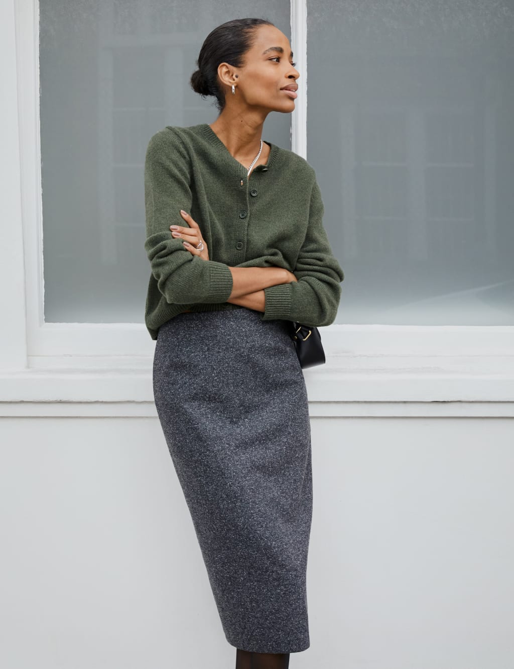 Wool Blend Midi Pencil Skirt 3 of 4