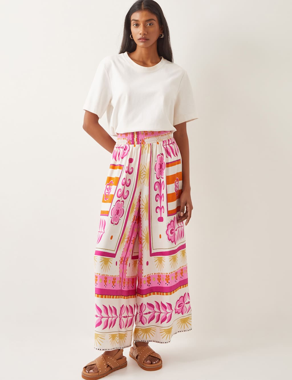 Printed Elasticated Waist Wide Leg Trousers 2 of 4