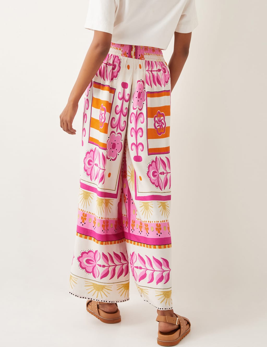Printed Elasticated Waist Wide Leg Trousers 4 of 4