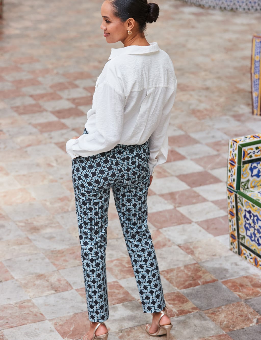 Cotton Rich Geometric Tapered Trousers 3 of 4