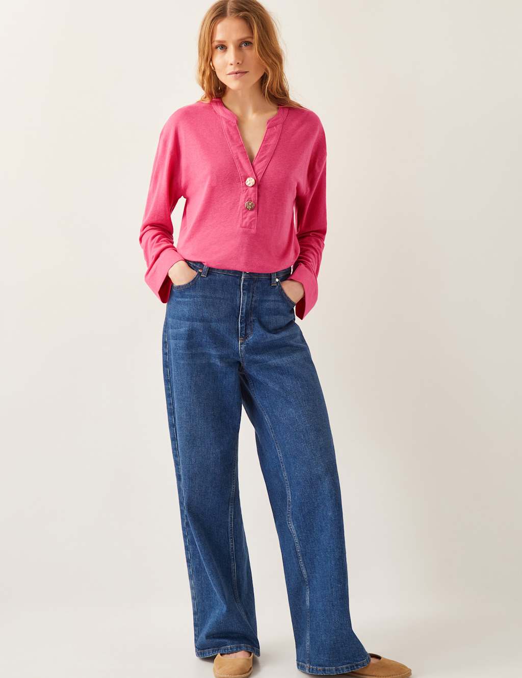 Linen Rich Button Detail Top 3 of 4