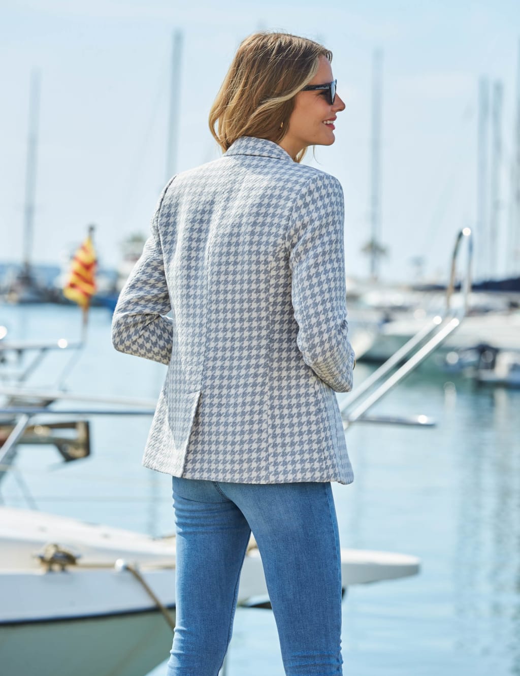 Cotton Blend Dogtooth Single Breasted Blazer 3 of 5